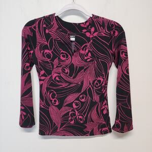 Vintage Womens Flare Sleeve Top Size L Psychedelic V-neck Un Deux Trois Y2K